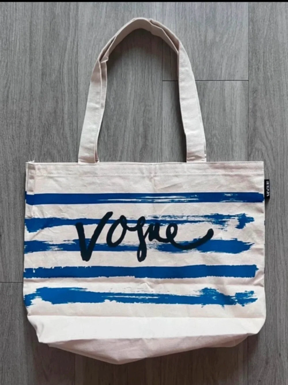 Vogue Cream Canvas Tote with Blue Stripes